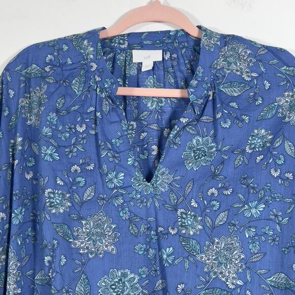 J. Jill Oversized Blue Floral Split Neck Top Womens Sz XL Pullover Lightweight - Picture 4 of 12